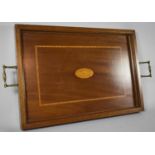 A Mahogany Rectangular Inlaid Drinks Tray with Two Brass Handles, 51cm wide