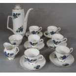 A Royal Stuart Blue Flower Patterned Coffee Set comprising Six Cups, Six Saucers, Coffee Pot,