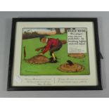 A Small Framed Golfing Print Presented at Chepstow Charity Event 1975, Signed Details Verso