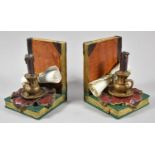 A Pair of Novelty Bookends in the Form of Books, Candles and Parchment Scroll, 13cm high