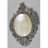 A Silver, Marcasite and Mother of Pearl Oval Brooch with Teardrop Dropper, Stamped 925