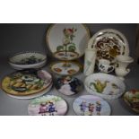 A Tray of Decorated Ceramics to include Two Tier Cakes Stand, Galleried Rose Pattern Tray, Evesham