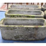 A Set of Three Reconstituted Stone Rectangular Garden Planters with Moulded Decoration, Each 71cm
