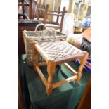 A Square Footstool and Wicker Basket