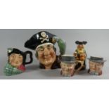 A Collection of Character Jugs to Include Long John Silver and Happy John, Beswick Pickwick X2 and