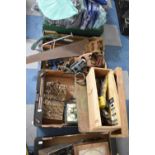 Two Boxes of Workshop Tools to Include Record Plane, Various Drill Bits, Vices, Saws etc