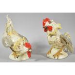 A Pair of Late 19th Century German Ceramic Studies of Fighting Cocks, 18cm high