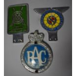 An RAC Car Badge, Mid Cheshire Motor Club Badge and a Nantwich and District Motor Club Badge