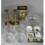 A Tray of Sundries to Include Pair of Victorian Brass Candlesticks, Herend, Royal Crown Derby and