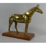 A Brass Horse on Rectangular Wooden Plinth, 19.5cm high