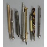 A Collection of Silver, Gilt Metal and Plated Propelling Pencils