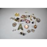 A Collection of Various Costume Jewellery to Include Enamelled Brooches, Silver and Gold Fob,