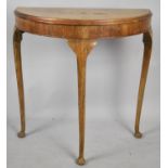 An Edwardian Walnut Demi Lune Side Table, 76cm wide