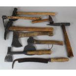 A Box containing Various Vintage Axes, Bill Hook Etc