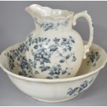 An Edwardian Windsor Pattern Toilet Jug and Bowl, Jug with Hairline to Rim