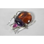 A Silver Jewelled Scarab Beetle Brooch, 5cm long