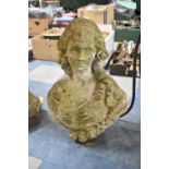 A Reconstituted Garden Bust of a 19th Century Maiden with Ringlets in Hair, 54cm high