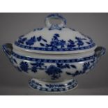 A Minton Delft Blue and White Lidded Sauce Boat with Two Handles, 19cm wide