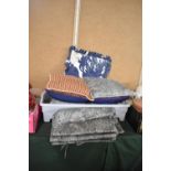 A Collection of Scatter Cushions and Pair of Curtains, 225cm Drop