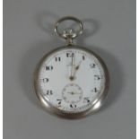 An Open Face Pocket Watch, The Enamelled Dial Stamped 'Omega', the Backplate in White Metal