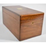 A Late 19th Century Mahogany Work Box with Brass Inlaid Escutcheon Containing Various Vintage