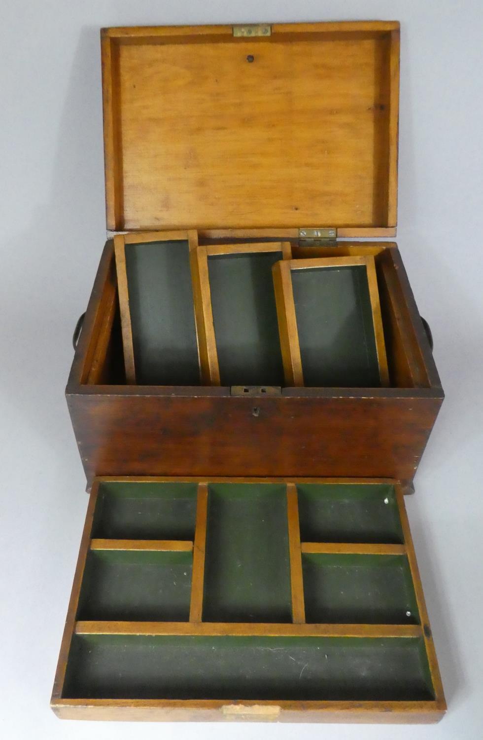 A Late Victorian/Edwardian Work Box with Three Inner Removable Fitted Trays and Two Carrying - Image 2 of 3