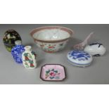 A Collection of Oriental Items to Include Cloisonne Egg, Enamelled Porcelain Spoon, Snuff Bottles,