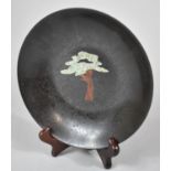 A Mid/Late 20th Century Japanese Lacquered Dish with Inlaid Decoration Depicting Tree, 20cm wide