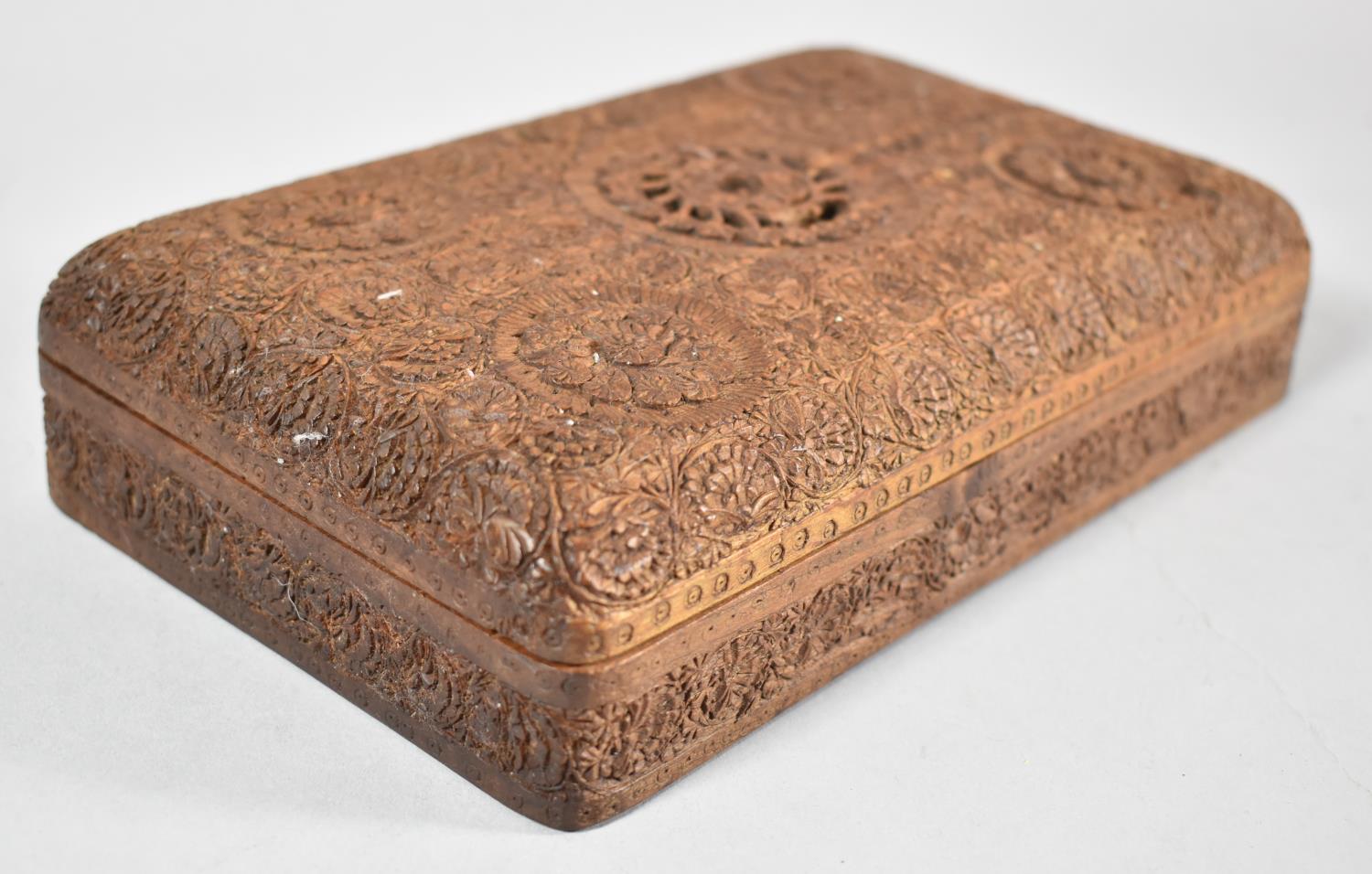 A Mid 20th Century Intricately Carved Wooden Indian Cigarette Box Inscribed, "To My Dear Mother With