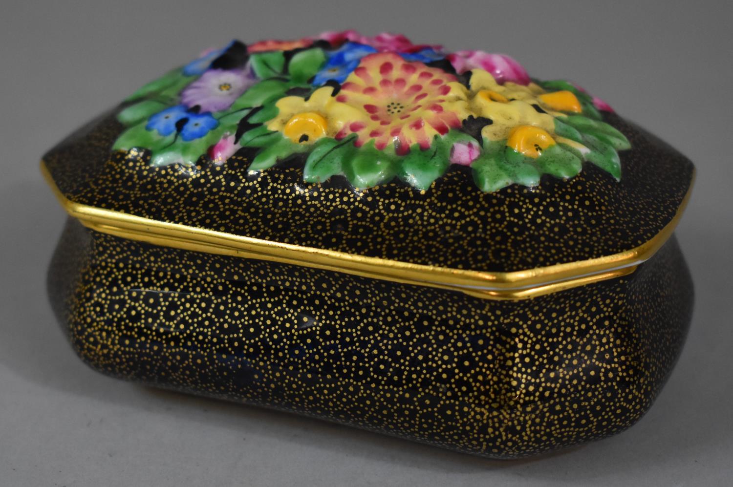 A Tuscan China Decorated Box with Floral Decoration in Relief to Lid, 11.5cm wide