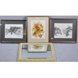 A Collection of Three Framed Prints and Mirror