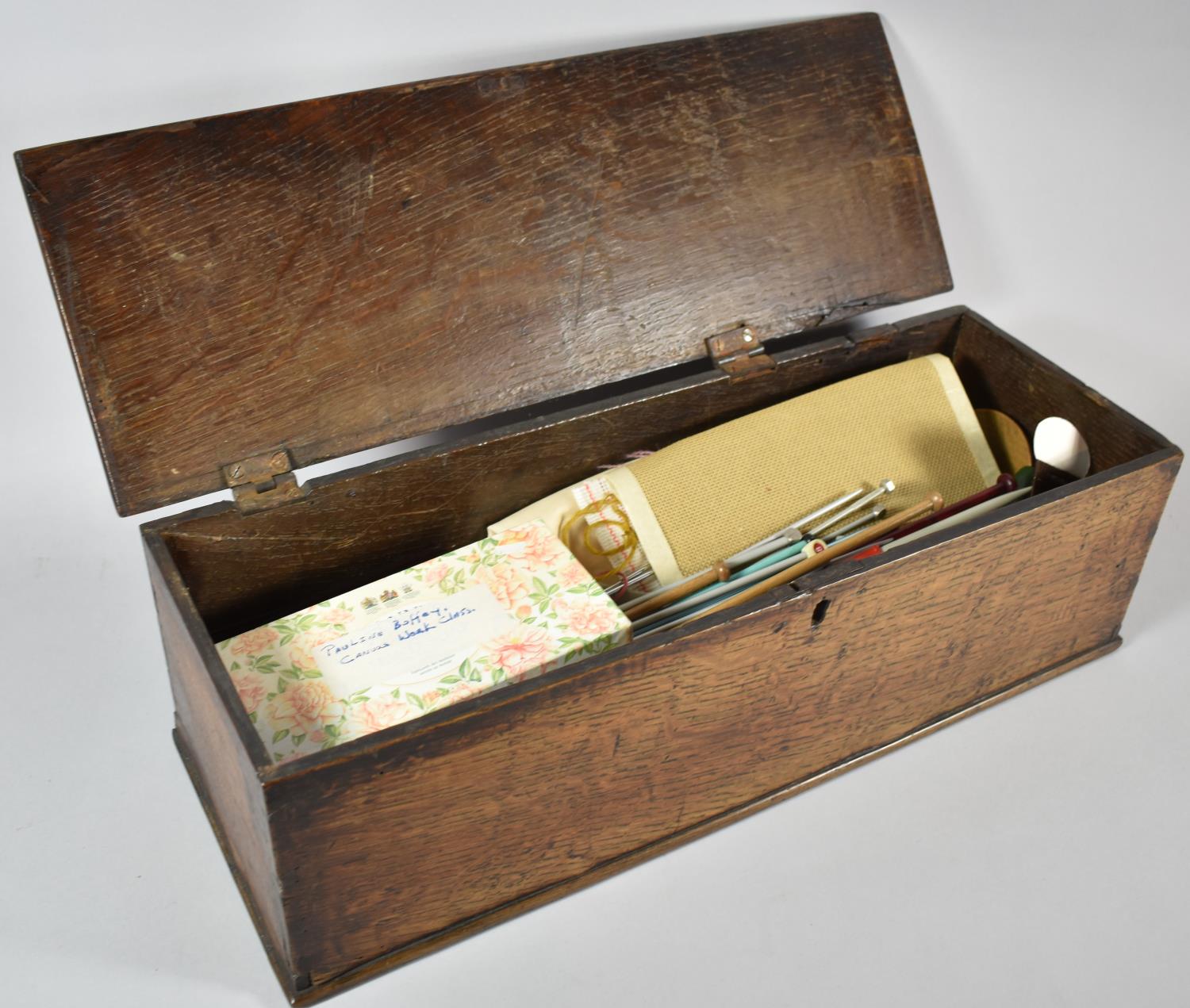 An Early 19th Century Oak Rectangular Box Containing Various Knitting Needles, Sewing Accessories - Image 2 of 3