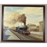 A Framed Oil on Board Depicting Steam Locomotive and Carriages at Pinner Railway Station, Signed GPN