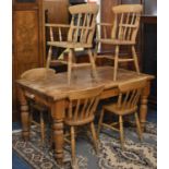 A Pine Rectangular Kitchen Table and Six Chairs to Include Two Carvers, Table 152 x 90cm