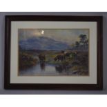 An Oak Framed Scottish Print Depicting Highland Cattle, After H.R Hall 43cms Wide