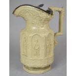 A Glazed Stoneware Pewter Lidded Apostle Jug by Charles Meigh, 24cm high