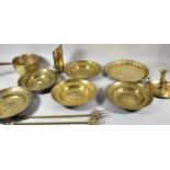 A Collection of Brassware to Include Saucepan, Bedchamber Stick, Toasting Forks, Bowls, Scoop etc
