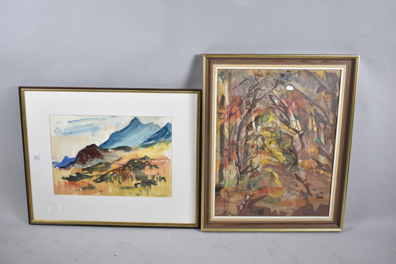 A Framed Scottish Collage, "Deeside Autumn" Together with a Framed Watercolor "The Cuillins, Skye"