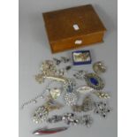 A Wooden Jewellery Box Containing Costume Jewellery