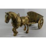 A Large Heavy Brass Model of a Heavy Horse and Cart, 49cm long