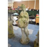 A Reconstituted Stone Garden Figure of Maiden Sat on Tree Trunk, 81cm high
