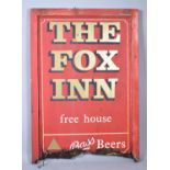 A Vintage Wooden Pub Sign, "The Fox Inn, Freehouse, Bass Beers", Some Damage to Base and Missing