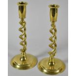 A Pair of Brass Spiralled Candle Sticks, 25.5cm high