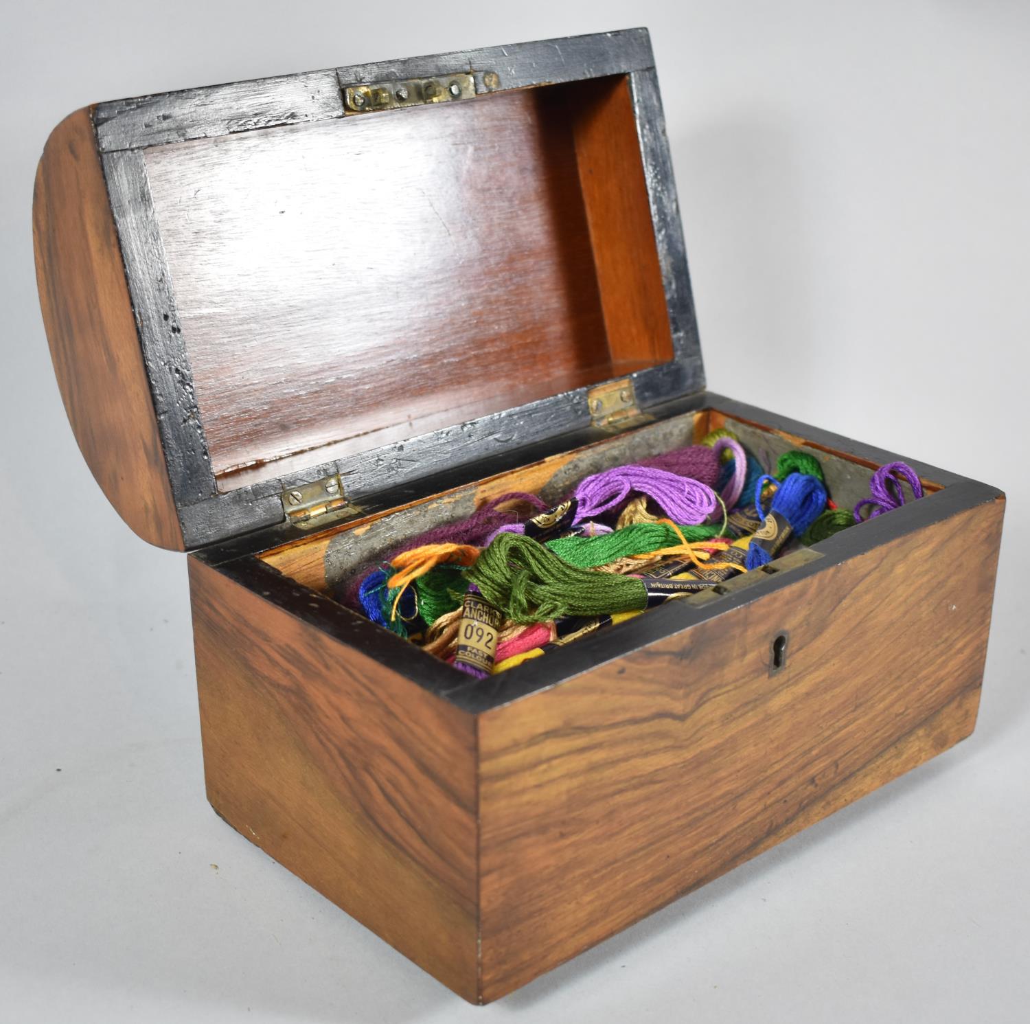 A 19th Century Dome Top Rosewood Work Box Containing Silks, 20.5cm wide - Image 2 of 2