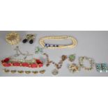 A Collection of Various Gilt Metal Jewellery, Enamelled and Jewelled Brooches and Bracelets,