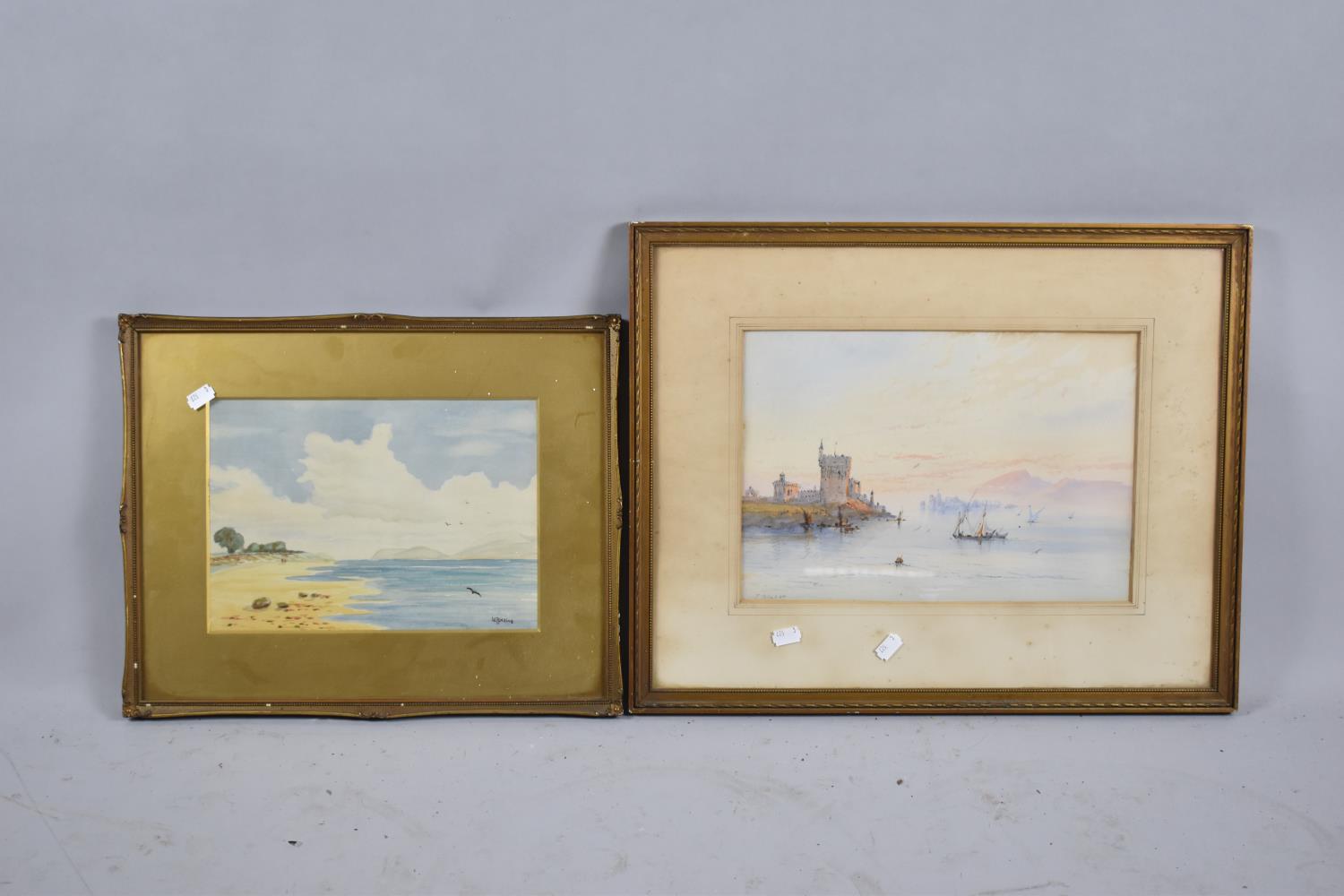 Two Framed Watercolours Depicting British Beach and North African Coast line, 34cm and 29cm wide