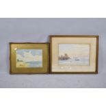 Two Framed Watercolours Depicting British Beach and North African Coast line, 34cm and 29cm wide