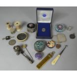A Collection of Curios to Include Miniature Millefiori Paperweight, Coin and Medallion, Circular