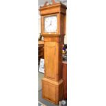 An Inlaid Oak and Mahogany Long Case Clock with Painted 12" Square Dial Inscribed P Cooper, Newport,