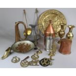 A Tray Containing Various Items of Copper, Brass and Pewter to include Bugle (Missing Mouthpiece)